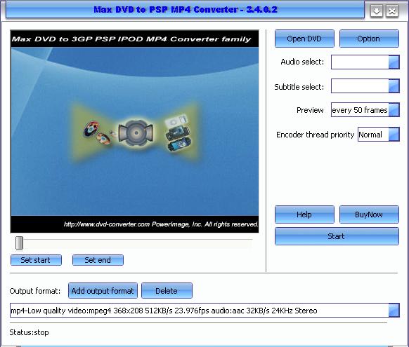 Screenshot for Max DVD to PSP MP4 Converter 3.4
